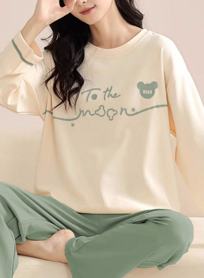 Take Two Green Graphic Print Long Sleeve T-Shirt and Pyjama Set - Image 5